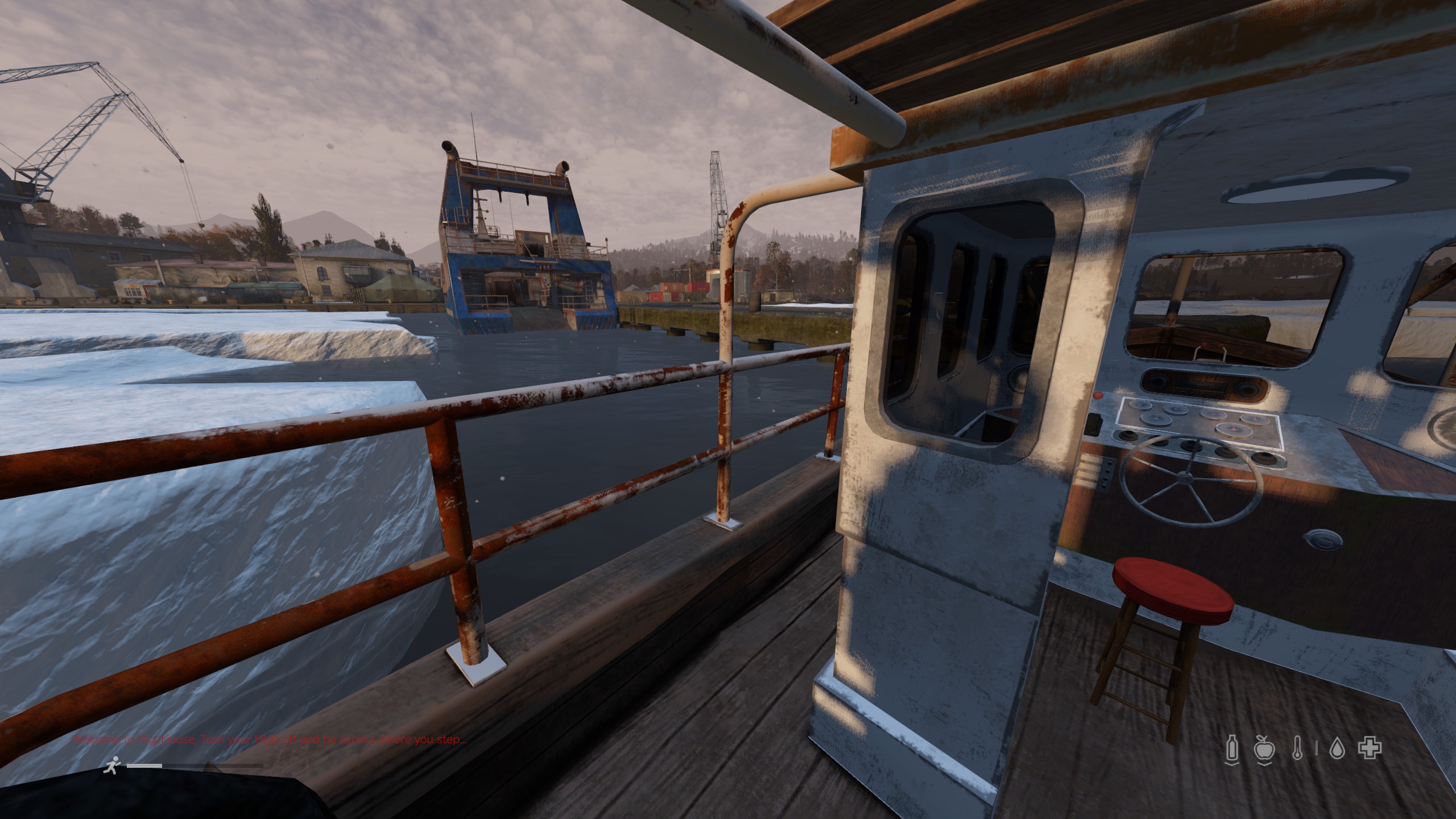 Docked boat in winter